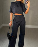 Conjunto Casual de Duas Peças de cor Sólida