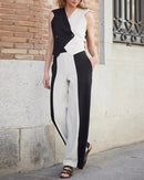 Conjunto de Duas peças de cor sólida com emenda de cor