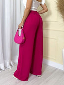 Calça Pantalona tecido Duna -  estica com cintura simples ocasional feminina