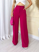 Calça Pantalona tecido Duna -  estica com cintura simples ocasional feminina