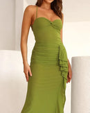 Vestido plissado de cor sólida com suspender sem mangas