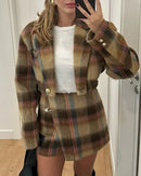 Conjunto de duas peças de Jaqueta e saia de Lã com Bloco de cores Irregulares