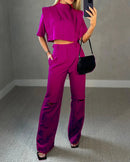 Conjunto Casual de Duas Peças de cor Sólida