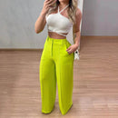 Calça Pantalona tecido Duna -  estica com cintura simples ocasional feminina