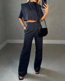 Conjunto Casual de Duas Peças de cor Sólida