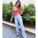 Top cropped tricot modal decotado lacinho regulável tricô de alta qualidade alcinha blusa decote v com laço nas costas