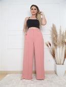 Calça Pantalona tecido Duna -  estica com cintura simples ocasional feminina