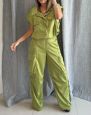 Conjunto Casual de Duas peças de Cor Sólida