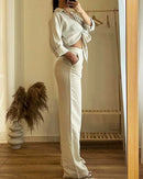 Conjunto de Duas peças com top de tiras de cor Sólida e calças casuais de Cintura alta