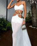 Vestido sem mangas de cor sólida