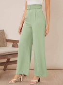 Calças pernas largas sólido com cinto