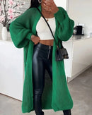 Suéter de malha de cor sólida com bolso Cardigan jaqueta de suéter de comprimento médio