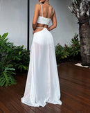 Vestido sem mangas de cor sólida