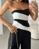 Conjunto de Duas peças com top e calça em Bloco Colorido