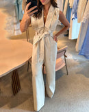 Macacão casual com alça em cor sólida com decote em V