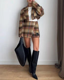 Conjunto de duas peças de Jaqueta e saia de Lã com Bloco de cores Irregulares