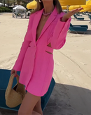 Vestido Recorte Manga Longa Lapela