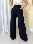 Calça Pantalona tecido Duna -  estica com cintura simples ocasional feminina