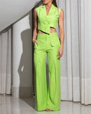 Colete irregular de Cor sólida e Calças Largas de Cintura alta Conjunto de Duas peças