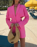 Vestido Recorte Manga Longa Lapela