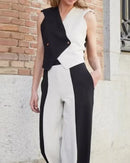 Conjunto de Duas peças de cor sólida com emenda de cor