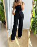 Calça superior sem mangas terno de duas peças de cor sólida