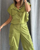 Conjunto Casual de Duas peças de Cor Sólida