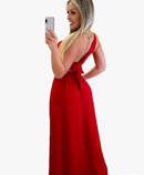 Vestido Longo Feminino Festa Soltinho Ombro Só Fenda Lateral