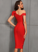 Vestido Bodycon Bandagem De Ombro Único Com Babados, Fenda E Comprimento Midi