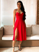 VESTIDO SENSUAL SIMPLES ABERTURA LATERAL / COR VERMELHA