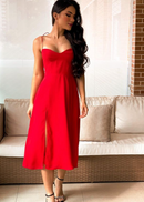 VESTIDO SENSUAL SIMPLES ABERTURA LATERAL / COR VERMELHA