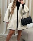 Jaqueta suéter casual decorativa de cor sólida