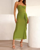 Vestido plissado de cor sólida com suspender sem mangas