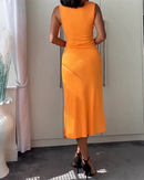 Vestido Com painel de cor sólida / Cor Laranja