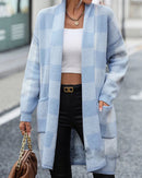 Cardigã suéter em malha xadrez colorido