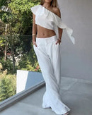 Conjunto de duas peças de cor sólida de um Ombro só