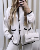 Conjunto casual de duas peças de suéter listrado de cor sólida