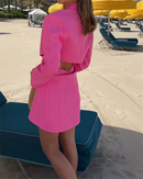 Vestido Recorte Manga Longa Lapela