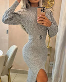 vestido suéter slim fit de cor sólida