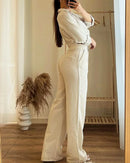 Conjunto de Duas peças com top de tiras de cor Sólida e calças casuais de Cintura alta