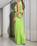 Colete irregular de Cor sólida e Calças Largas de Cintura alta Conjunto de Duas peças