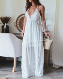 Vestido sem mangas com gravata de cor sólida