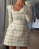 Vestido estampado manga comprida Gola Quadrada