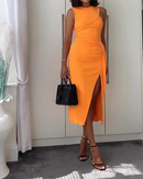 Vestido Com painel de cor sólida / Cor Laranja