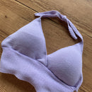 Top cropped tricot modal decotado lacinho regulável tricô de alta qualidade alcinha blusa decote v com laço nas costas