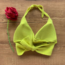 Top cropped tricot modal decotado lacinho regulável tricô de alta qualidade alcinha blusa decote v com laço nas costas