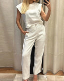 Conjunto de Duas Peças com Colete de cor sólida e Calças Casuais