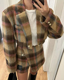 Conjunto de duas peças de Jaqueta e saia de Lã com Bloco de cores Irregulares