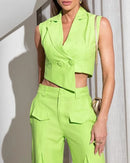 Colete irregular de Cor sólida e Calças Largas de Cintura alta Conjunto de Duas peças