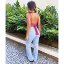 Top cropped tricot modal decotado lacinho regulável tricô de alta qualidade alcinha blusa decote v com laço nas costas